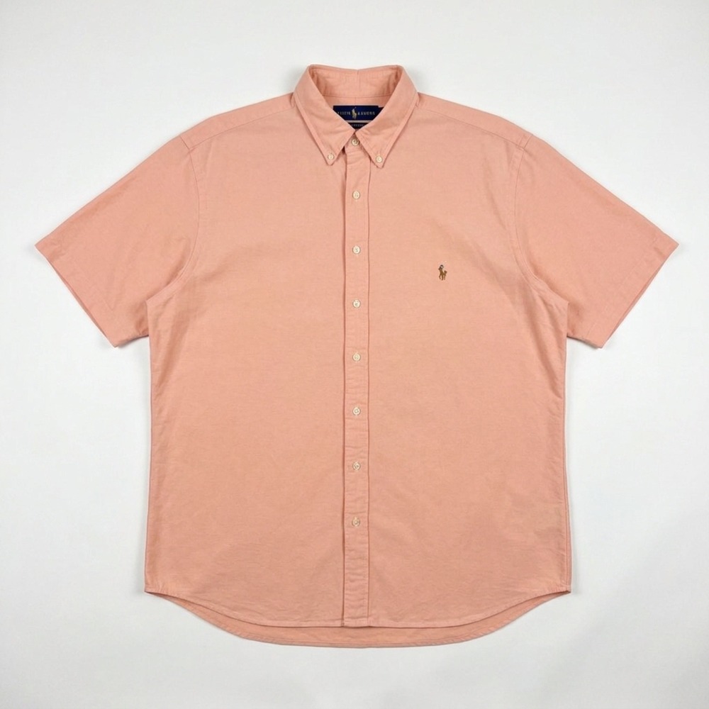 Polo Ralph Lauren Button Down Mens XL Peach Orange Untucked Short Sleeve Oxford
